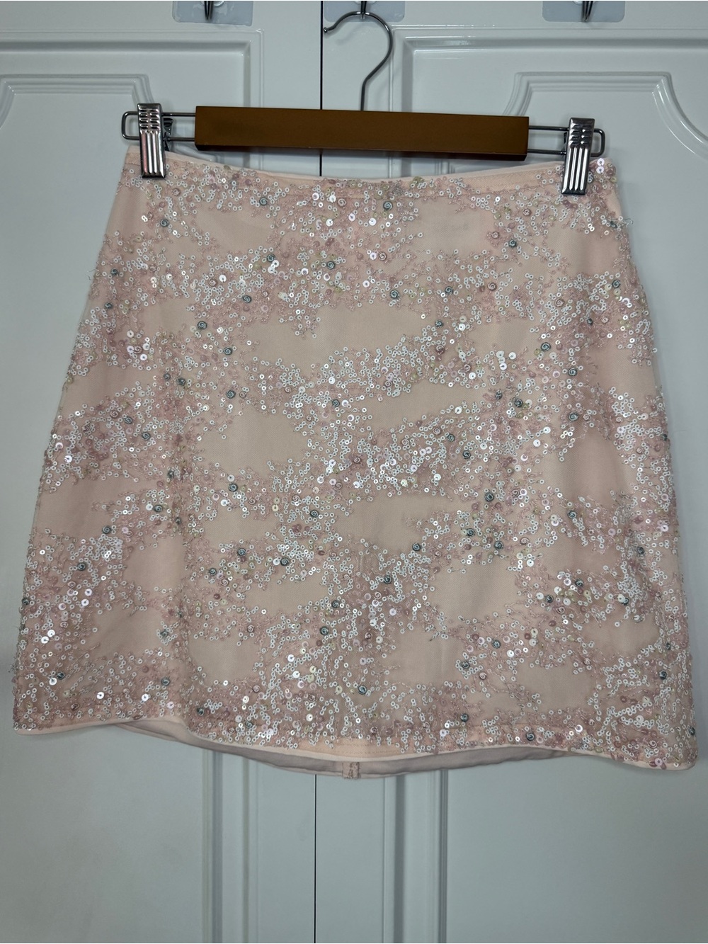 Le Lis Sequin-Embellished Blush Mini Skirt